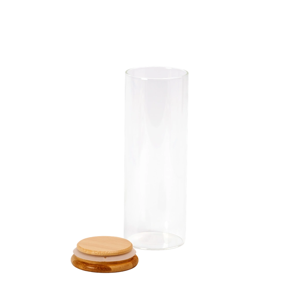 6975349069541_1.webp Rundes Vorratsglas aus Borosilikatglas mit Bambusdeckel, 500 ml (Transparent)