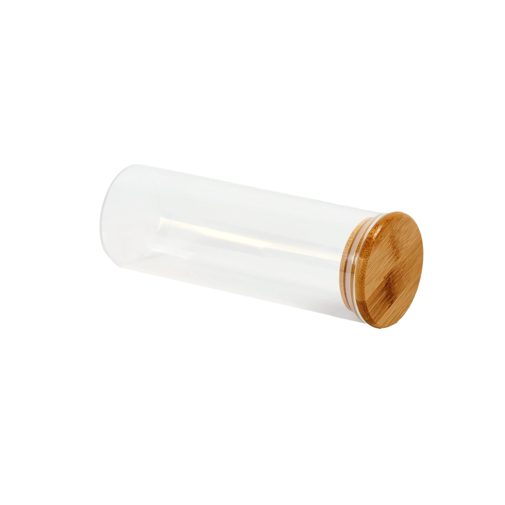 6975349069541_2.webp Rundes Vorratsglas aus Borosilikatglas mit Bambusdeckel, 500 ml (Transparent)