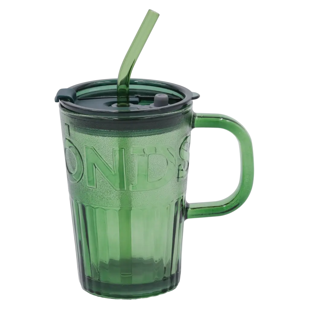 6975959839534_1.webp Trinkbecher aus Natrium-Kalzium-Glas mit Strohhalm, 450 ml (Grün)