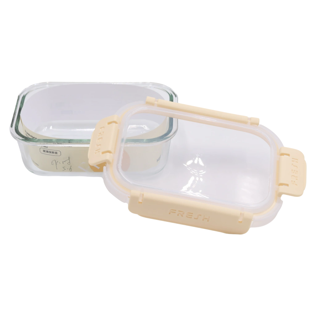 6976227009871_2.webp Rechteckige Glas-Frischhaltedose mit PP-Deckel und Silikondichtung, 650 ml (Gelb)