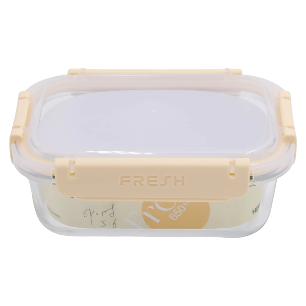 6976227009871_3.webp Rechteckige Glas-Frischhaltedose mit PP-Deckel und Silikondichtung, 650 ml (Gelb)