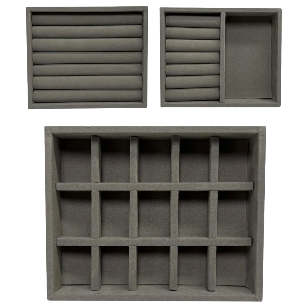 6976482091062.webp Schmucktablett mit Fächern aus Flockmaterial (Grau)