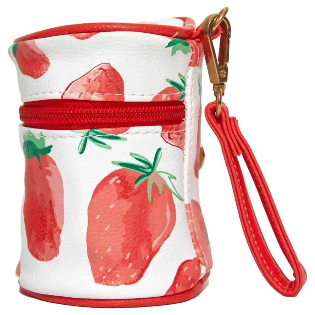 6976628012272_2.webp Zylindrische Handtasche aus PVC mit Erdbeer-Design (Weiß/Rot)