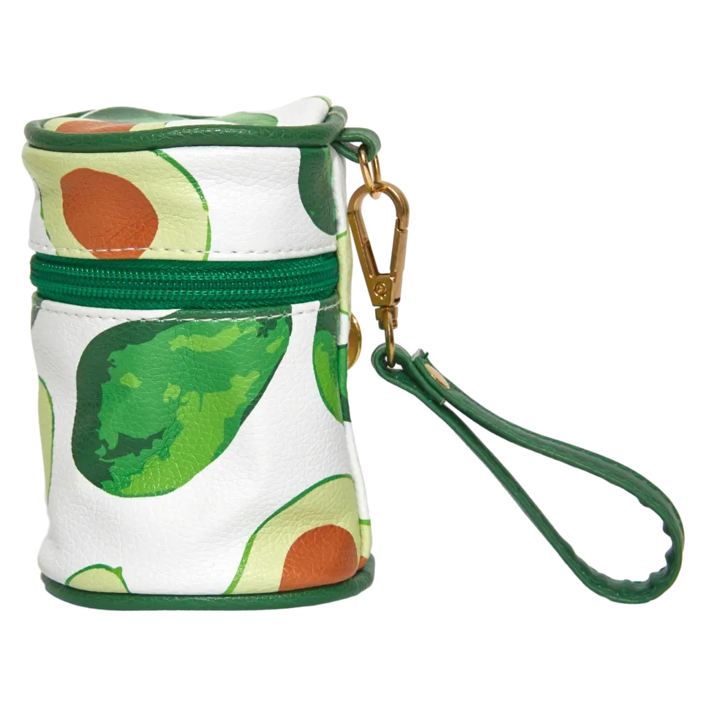 6976628012289_3.webp Zylindrische PVC-Handtasche mit Avocado-Design (Weiß/Grün)