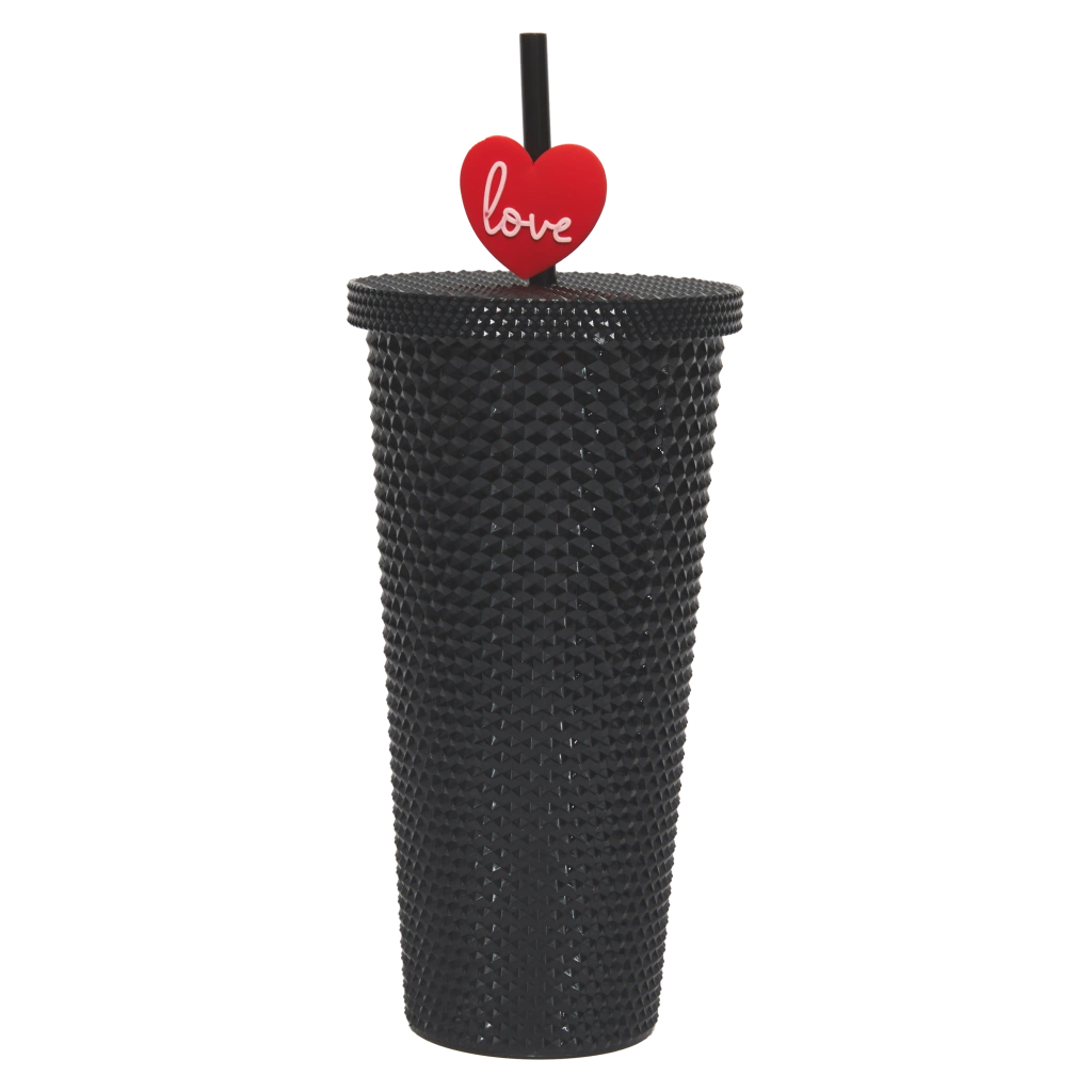 6976628014306_3.webp Kunststoff-Trinkbecher mit Noppenstruktur und Strohhalm, 700 ml (Schwarz)