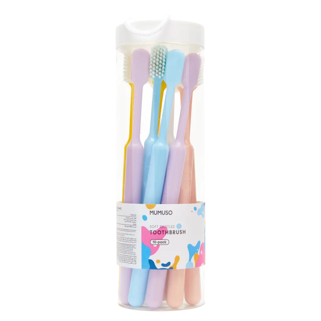 6976628018984.webp 10er-Pack Zahnbürsten mit weichen Borsten (Rosa/Blau/Lila/Gelb/Weiß)