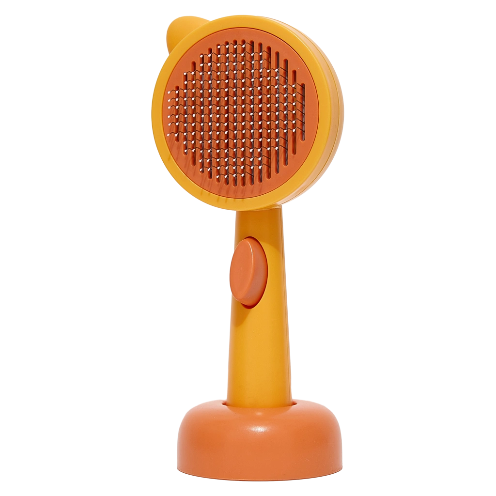 6976913294871_2.webp Selbstreinigende Haustierbürste mit Basis für Hunde und Katzen (Gelb/Orange)