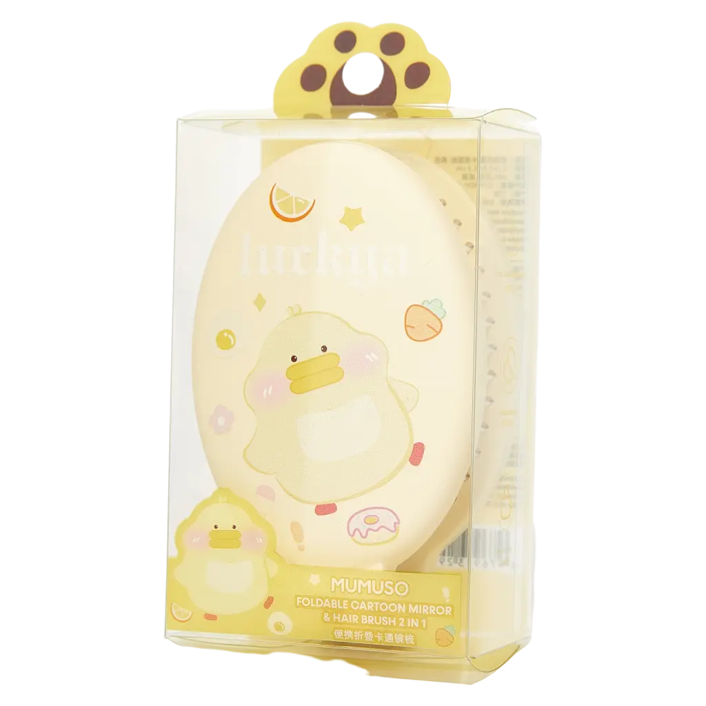 6976913295878_2.webp Klappbarer Taschenspiegel mit integrierter Haarbürste und Enten-Design (Gelb)