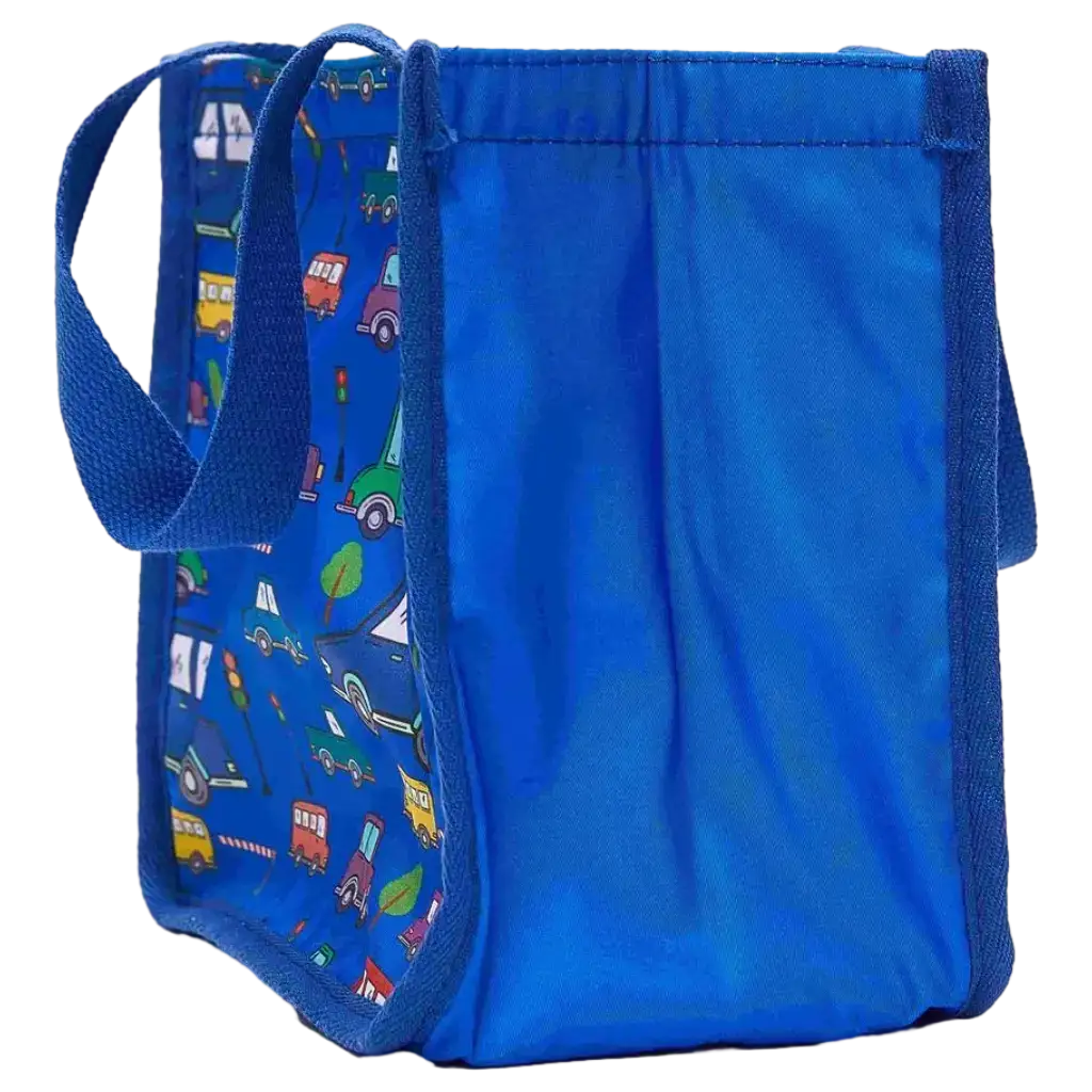 6977084553262_1.webp Tragetasche aus Polyester mit Cartoon-Fahrzeuge-Design (Blau)