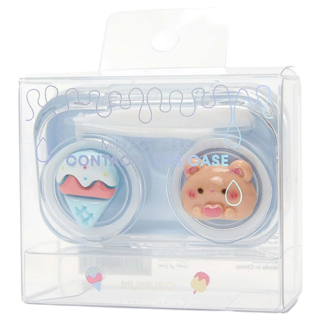 6977321141382_1.webp Mini Contactlinsenbehälter aus PS mit Hund/Bär-Design (Weiß/Blau)