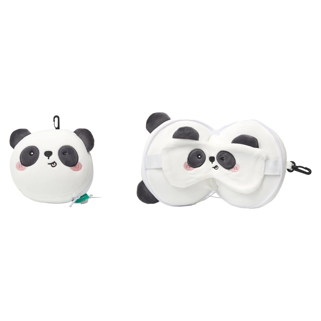 6977321141955_2.webp 2-in-1 Nackenkissen und Schlafmaske aus Polyester mit Panda-Design (Weiß/Schwarz)