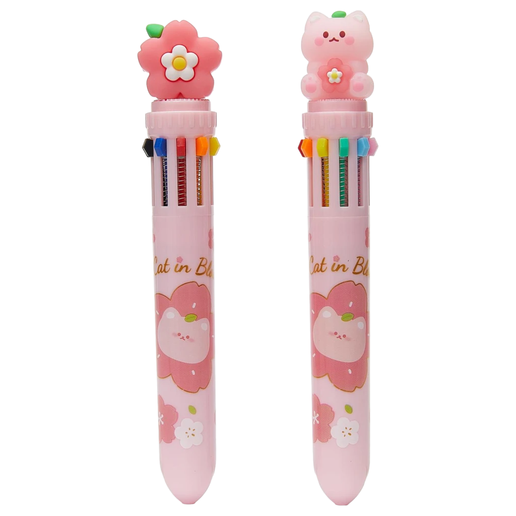 6977523131587_2.webp 10-in-1 Mehrfarbiger Kugelschreiber mit Kitten- und Kirschblüten-Design (Mehrfarbig)