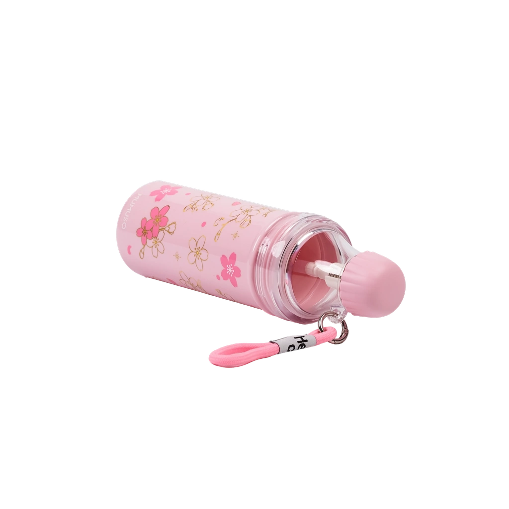 6977523132034_2.webp Kunststoff-Wasserflasche mit Kirschblüten-Design, 650 ml (Rosa)