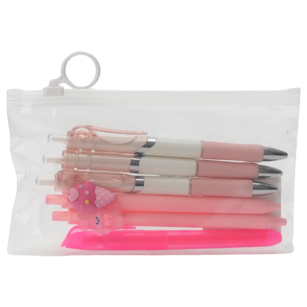 6977523134243_1.webp Set mit schwarzem Kugelschreiber, schwarzem Gelstift und pinkem Textmarker – 6-teilig