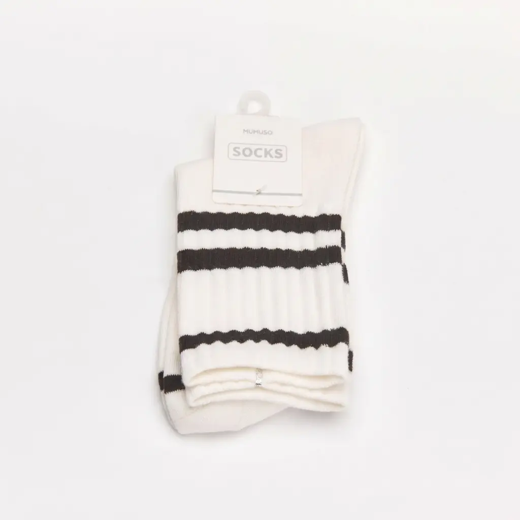 6976628013392_99 Damen Crew Socken aus Baumwollmischung mit Streifen-Design (Weiß/Schwarz)