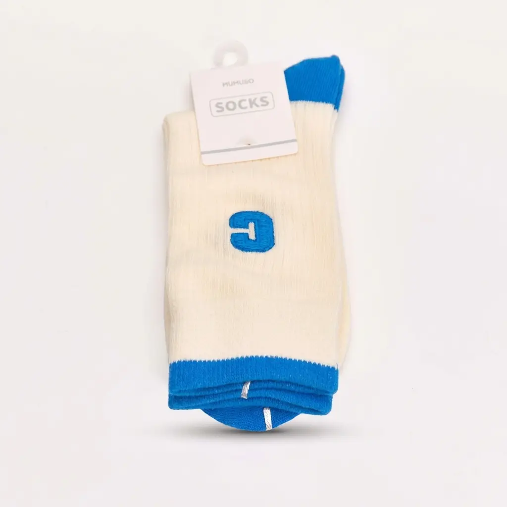 6976628013422_99 Damen Crew Socken Baumwollmischung mit Letter-C-Design (Weiß/Blau)